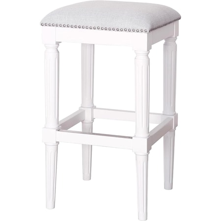 Homeroots 31" Light Gray and White Solid Wood Backless Bar Height Bar Chair 534320
