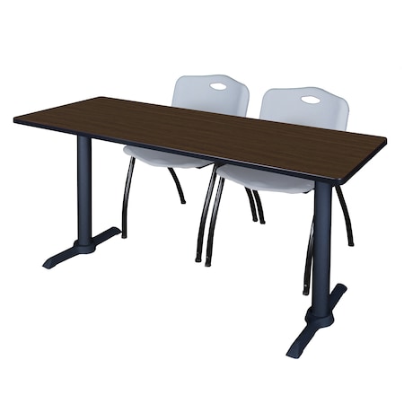 Regency Cain T-Base Training Seminar Table W/ 2 M Stack Chairs, 66 in W, 24 in L, Neo Walnut MTRCT6624NW47GY