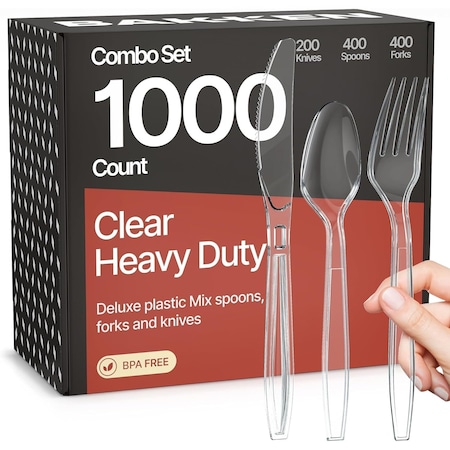 Bakkenmaster Disposable Cutlery Set Forks, Knives and Spoons, Heavy-Duty BPA-Free Plastic, Reusable, 1000PK BK-1000CM