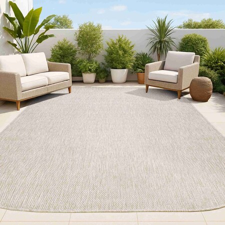 Jonathan Y Miles Modern Minimalist Radius Corner Solid Beige 8 ft. x 10 ft. Indoor/Outdoor Shaped Area Rug SHP100B-8