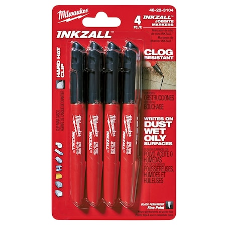 Milwaukee Tool Ink Industrial Marker, Black, Bullet, PK4 48-22-3104