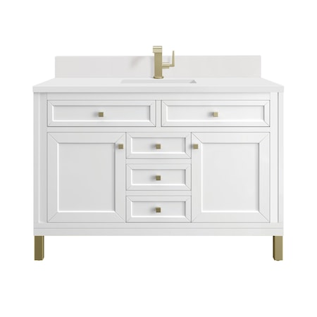 James Martin Vanities Chicago 48 in Single Vanity, Glossy White, w/ Single Hole 3CM White Zeus Silestone Top & Backsplash 503-V48-GW-1WZ