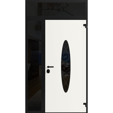 Vdomdoors Front Exterior Prehung Steel Door Ronex1277 Black Enamel Sidelight and Transom Window Sidelite RONEX1277EXD-BLK-W36+12xH80+16-LH-I
