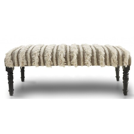 Homeroots 47in Cream Textural Boho Stripe Black Leg Upholstered Bench 483748