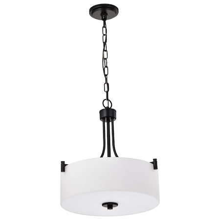 Nuvo Liam, 3 Light Pendant, Matte Black, White Opal Glass 60/8214