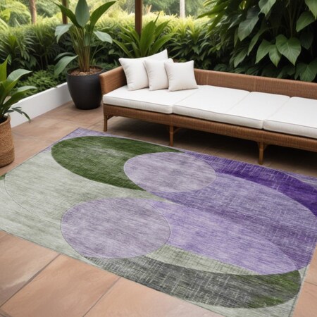 Homeroots 10' X 14' Lavender Purple And Green Geometric Washable Indoor Outdoor Area Rug 604922