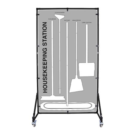 5S Supplies Housekeeping Shadow Board Broom Station V9, Gray / White, Kit HSB-V9-GRAY/WHITE-KIT