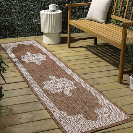 Jonathan Y Arden Vintage Casual Medallion Terra/Cream 2 ft. x 8 ft. Indoor/Outdoor Runner Rug SMB300E-28
