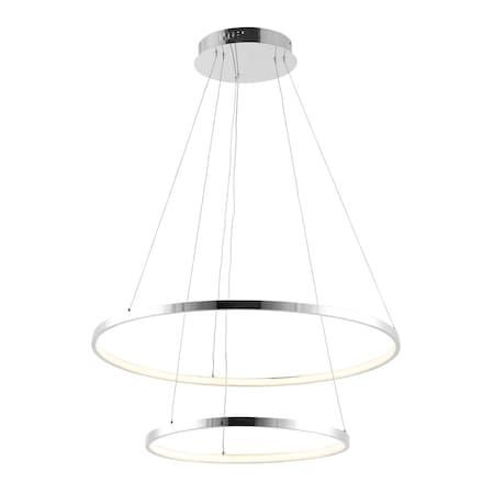 Jonathan Y Brice 24" 2-Light Modern Contemporary Metal Round Integrated LED Pendant, Chrome JYL7204C