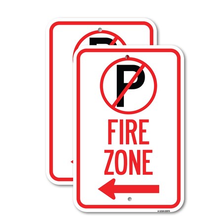Signmission Fire Zone No Parking Symbol and Left Arrow, 18'' X 24'' 2 Signs, Heavy Gauge Aluminum, 2PK A-1824-2PACK-23974
