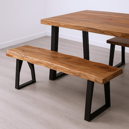 Homeroots 68" Brown and Black Solid Wood And Metal Live Edge Dining Bench 565286