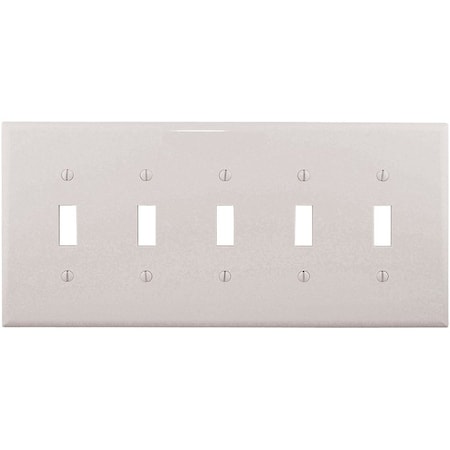 Eaton Wiring Devices Wallplate, 10-1/2 in L, 4.88 in W, 5 -Gang, Polycarbonate, White, High-Gloss PJ5W