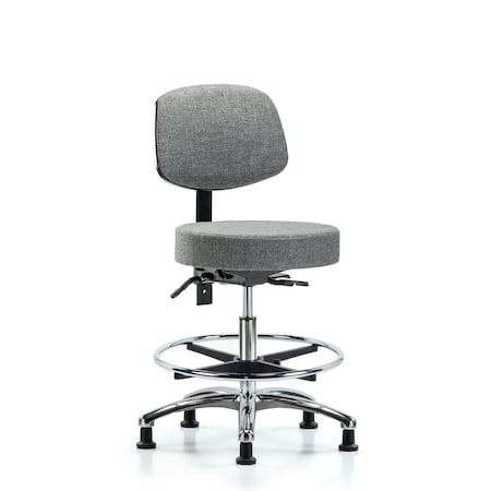 Blue Ridge Ergonomics Fab Stool with Back Chr-Medium Bench Height with Seat Tilt, Chr Foot Ring, andStat Glides in Gray Fab BR-FMBST-CR-T1-CF-RG-F44