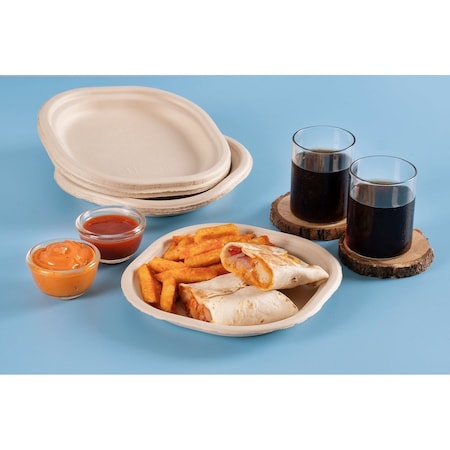 Chuk Plate 7 inches square round, Natural Molded Fiber, 1000 Count Case, 1000PK PL-07-SR