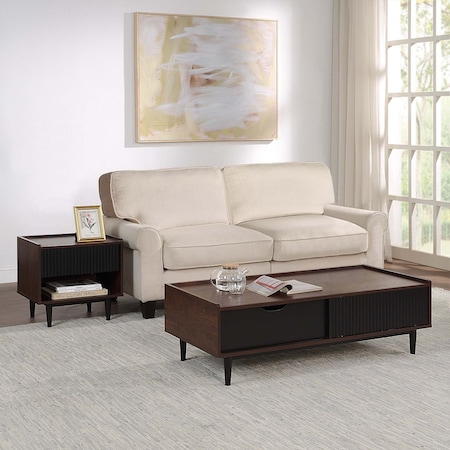 Manhattan Comfort Duane Modern Ribbed Nightstand and Coffee Table in Dark Brown and Black 2-NC-12GLF-BK