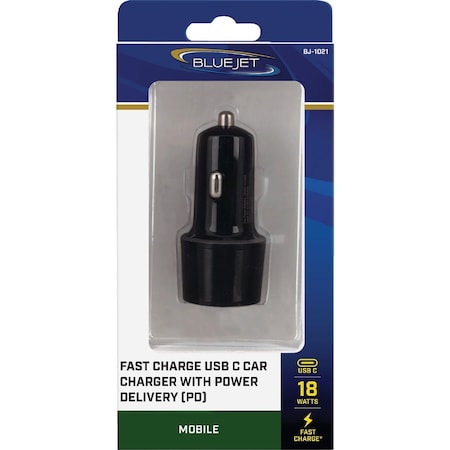 Blue Jet Fast Charge 12V USB-C Car Charger with Power Delivery, PD BJ-1021
