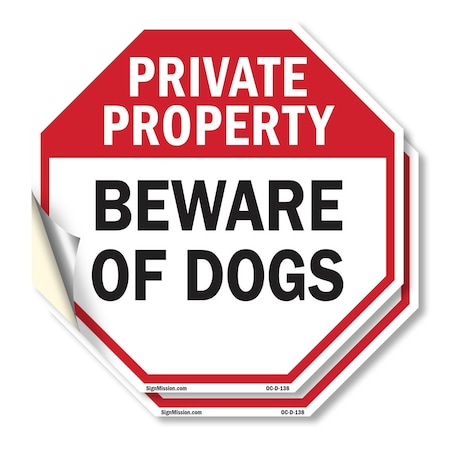 Signmission Private Property Beware of Dogs, 6 inch X 6 inch, Vinyl Decal, 2PK OC-D-2PACK-6-138