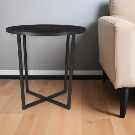 Homeroots 20" Black Wood And Steel Round End Table 544238