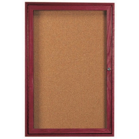 Aarco Enclosed Bulletin Board Cherry Stained Red Oak Frame, 24''Hx18''W One Door CBC2418R
