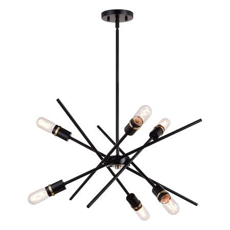 Vaxcel Halsted 6-Light 24.25 in W Black, Satin Brass Gold Mid-Century Modern Sputnik Pendant Fixture P0390R