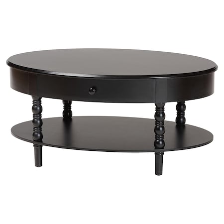 Baxton Studio Malinda Classic Black Wood 1-Drawer Coffee Table with Spindle Legs 253-14070-ZORO