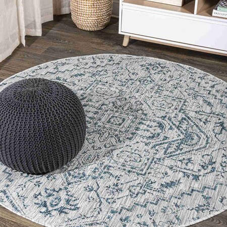 Jonathan Y Estrella Bohemian Medallion Textured Weave Teal/Gray 4 ft Round Indoor/Outdoor Area Rug SMB105C-4R
