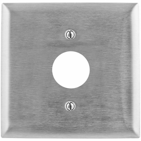 Hubbell Wiring Device-Kellems Wallplates and Boxes, Metallic Plates, 2- Gang, 1) 1.40" Opening, Standard Size, Stainless Steel SS747