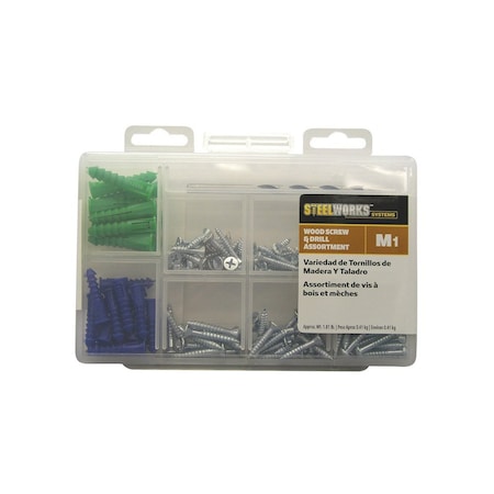 Steelworks Wood Screw and Drill Kit M1 No.8, No.10, No.12 S X Assortment in. L Phillips Blue Blue 130250