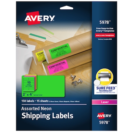 Avery Neon Shipping Labels with Sure Fe, PK150 5978