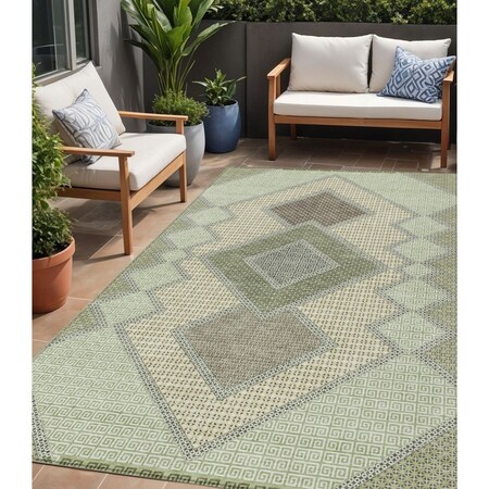 Homeroots 5' X 8' Green Gray And Taupe Geometric Washable Indoor Outdoor Area Rug 631910