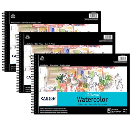 Canson Artist Series Montval Watercolor Pad, Side Wire Binding, 12 Sheet, 10x15 inch, 3PK C100511059