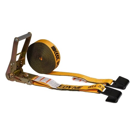 Mytee Products Kinedyne Ratchet Straps w/ Flat Hooks, 2inx30ft Yellow, 10,000 lbs BS, Tie-Down Ratchet Straps RS230K