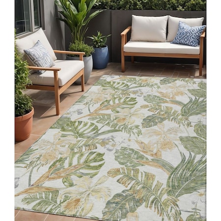 Homeroots 5' X 8' Ivory Wheat And Olive Green Botanical Leaves Washable Indoor Outdoor Area Rug 618407
