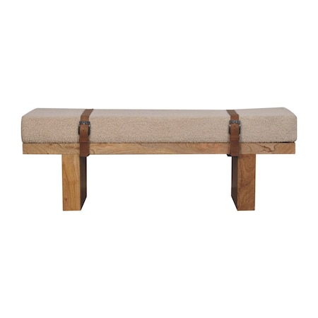 Homeroots 47in Brown Boucle and Solid Wood Upholstered Storage Bench With Cabinet 717474