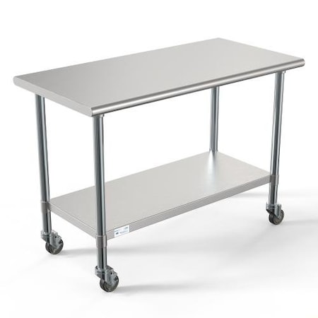 Koolmore 24'' x 48'' 18-Gauge 304 Stainless Steel Commercial Work Table with Casters CT2448-18C