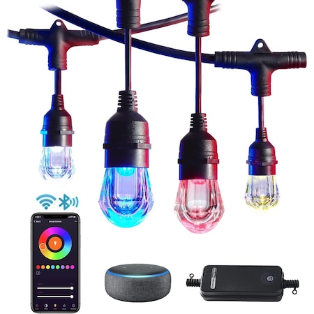 Homevenus Smart Outdoor String Lights Color Changing APP Control Work with Alexa Google, 3 Core Wire, RGB-96FT SY-SL3C-96