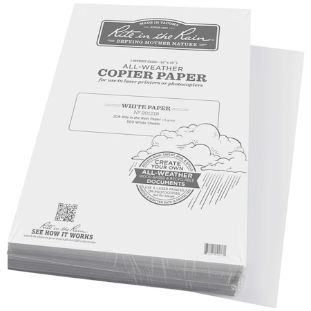 Rite In The Rain Copier Paper, 12 in x 18 in, 20 lb White, 50 201218