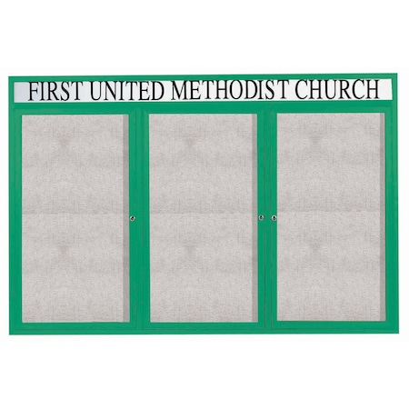 Aarco Outdoor Enclosed Bulletin Board w/ Al Frame Header, Powder Coated Green, 48''Hx72''W ODCC4872-3RHG