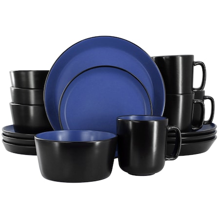 Elama Bacarra 16 Piece Stoneware Dinnerware Set in Two Tone Black and Blue ELM-BACARRA-B