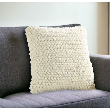 Homeroots 20" Ivory Wool Blend Throw Pillow With Texture 527786