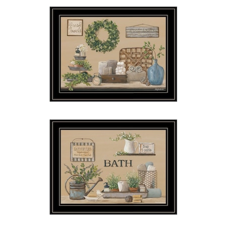 Homeroots Set Of Two Bath Time 2 Black Framed Print Bathroom Wall Art, 2PK 407156