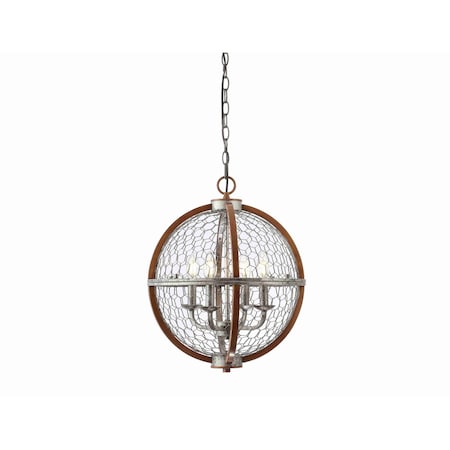 Jonathan Y Gaines 16" 4-Light Adjustable Iron Rustic Industrial LED Pendant, Brown/Silver JYL7518A