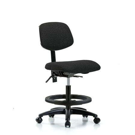 Blue Ridge Ergonomics Chair, Fabric, Med Bench, BF Casters, Blk, No Arms, 22" to 29" Height, Black BR-FMBCH-RG-T0-A0-BF-RC-F42