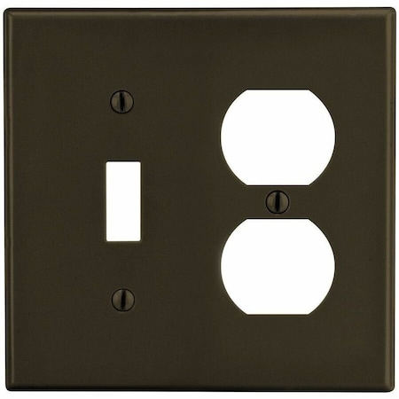 Hubbell Wiring Device-Kellems Toggle Switch/Duplex Receptacle Wall Plate, Number of Gangs: 2 Plastic, Satin Finish, Brown P18