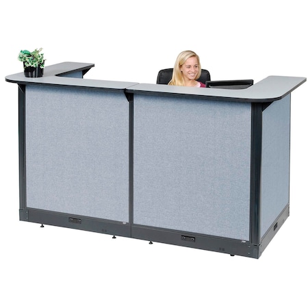Global Industrial Interion U-Shaped Electric Reception Station, 88"W x 44"D x 46"H, Gray Counter, Blue Panel 249008EGB