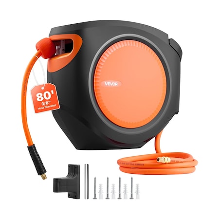 Vevor Retractable Air Hose Reel 80 FT x 3/8 Inch Hybrid Air Hose Max 300PSI NWA-I25