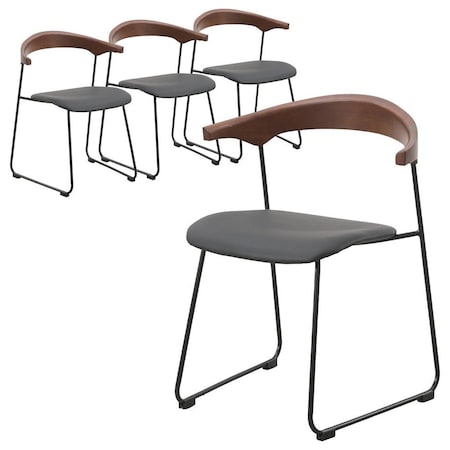 Leisuremod Lyra Collection Modern Chair in Black Walnut Color back and Black Seat, 4PK LCBW-41BL4