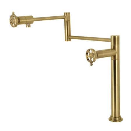 Kingston Brass Deck Mount Pot Filler Faucet with Knurled Handle, Brushed Brass KS4707RKX