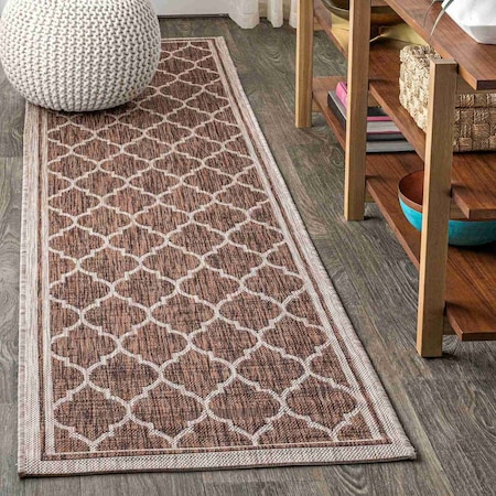 Jonathan Y Trebol Moroccan Trellis Textured Weave Espresso/Taupe 2 ft. x 10 ft. Indoor/Outdoor Runner Rug SMB109B-210