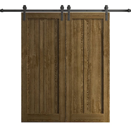 Sartodoors Modern Double Barn Door 84 x 96 inches, Ego 5006 Marble Oak, 14FT Rail Track Set, Solid Panel Int EGO5006DB-DMR-8496